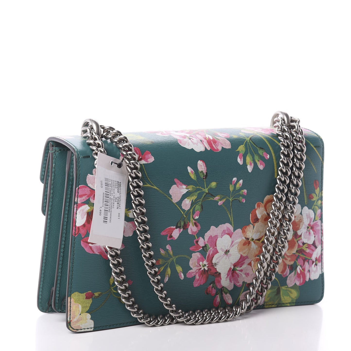 Calfskin Blooms Print Small Dionysus Shoulder Bag Bright Emerald Multicolor