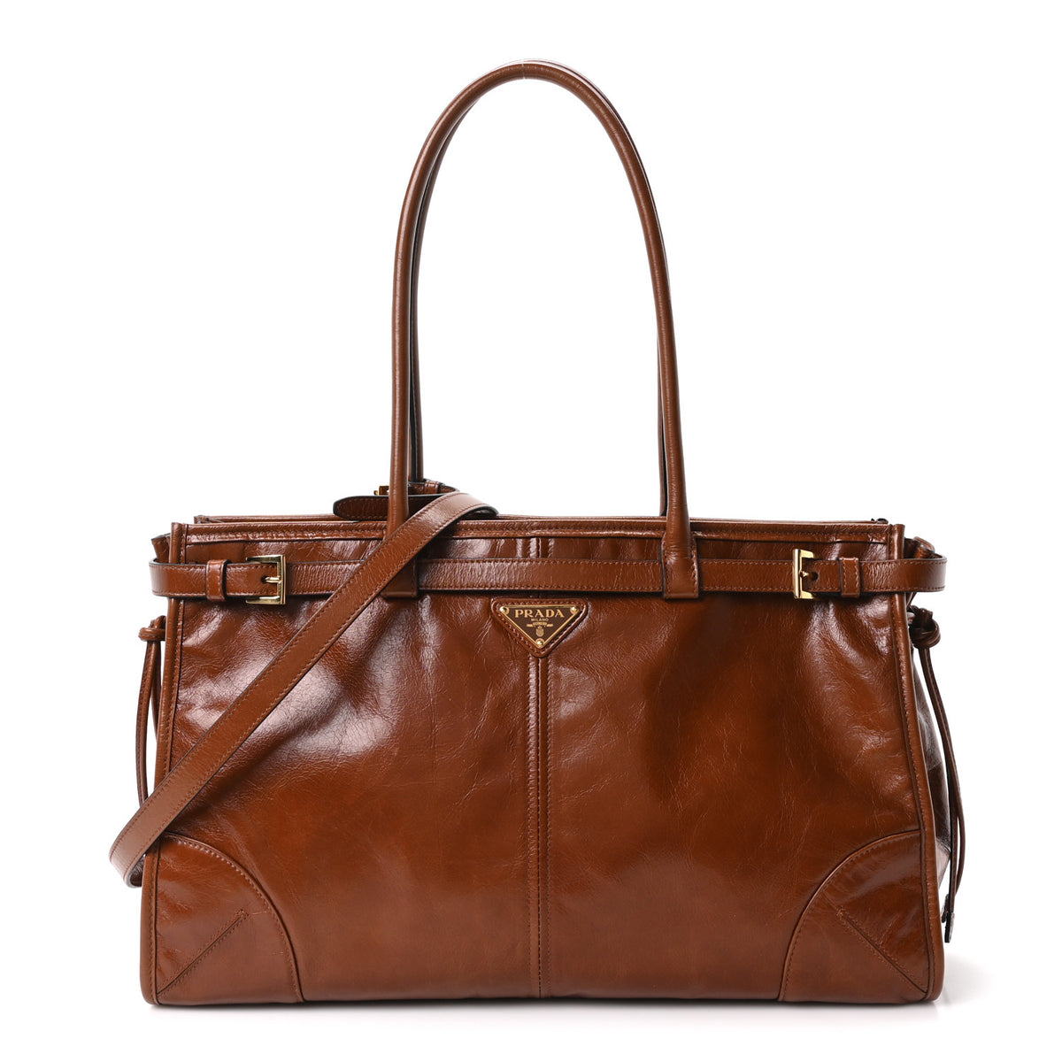 Glossy Calfskin Triangle Large Bonnie Shoulder Bag Palissandro