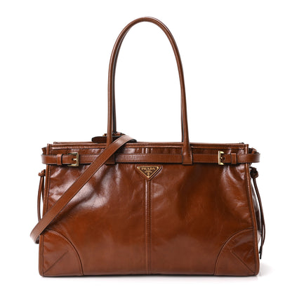 Prada Glossy Calfskin Triangle Large Bonnie Shoulder Bag Palissandro 1 of 10