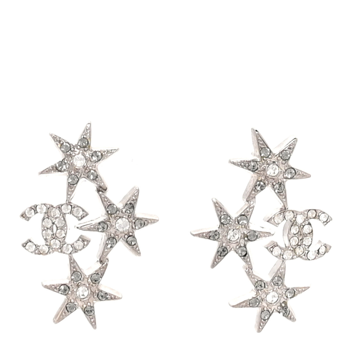 Chanel Crystal Star CC Earrings Silver 1 of 4