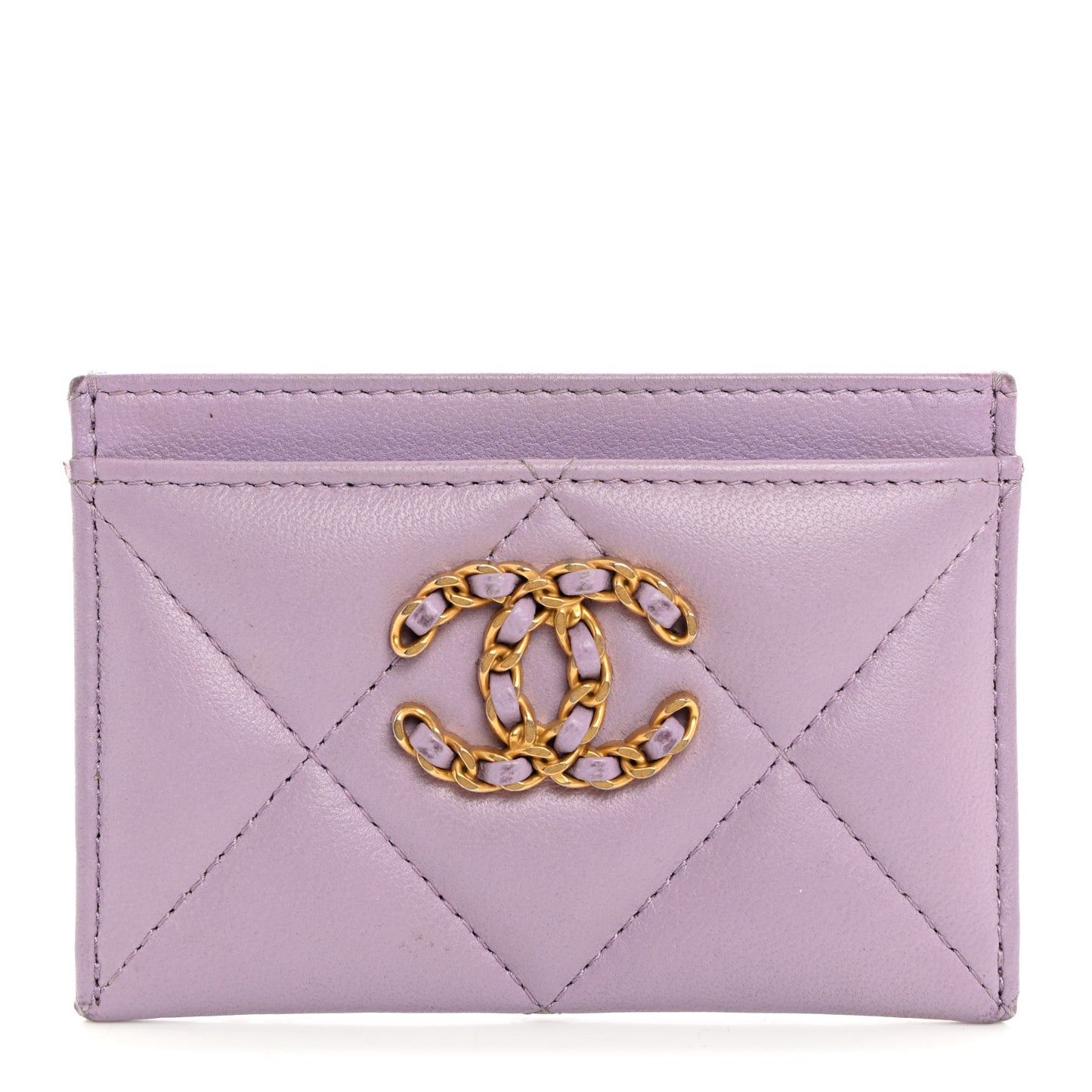 Lambskin Quilted Chanel 19 Card Holder Light Purple