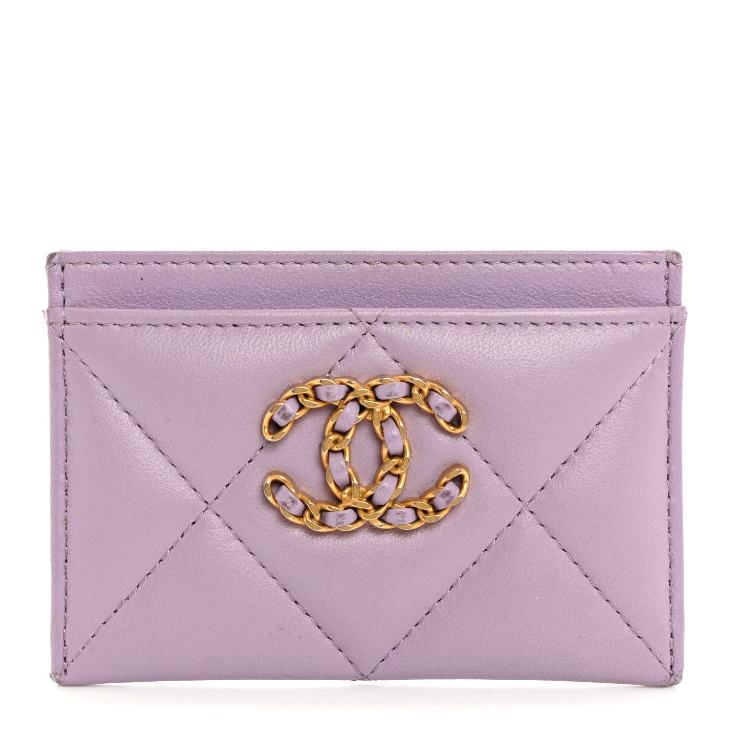 Chanel Lambskin Quilted Chanel 19 Card Holder Light Purple 1 of 11