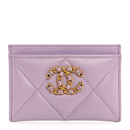 Chanel Lambskin Quilted Chanel 19 Card Holder Light Purple 1 of 11