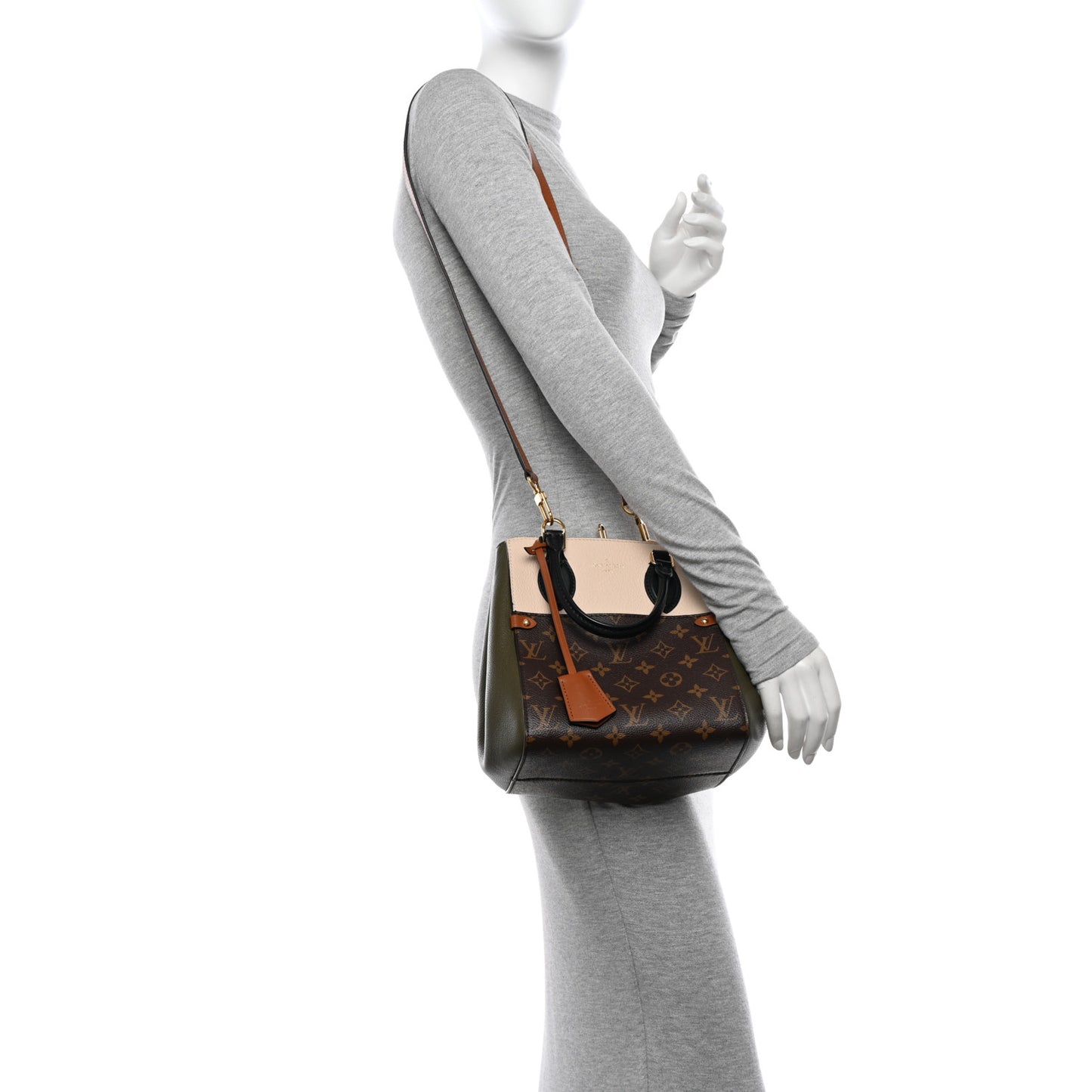 Calfskin Monogram Fold Tote PM Cream Khaki Black