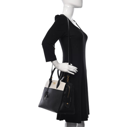 Prada Saffiano City Calf Medium Esplanade Tote Black White 2 of 9