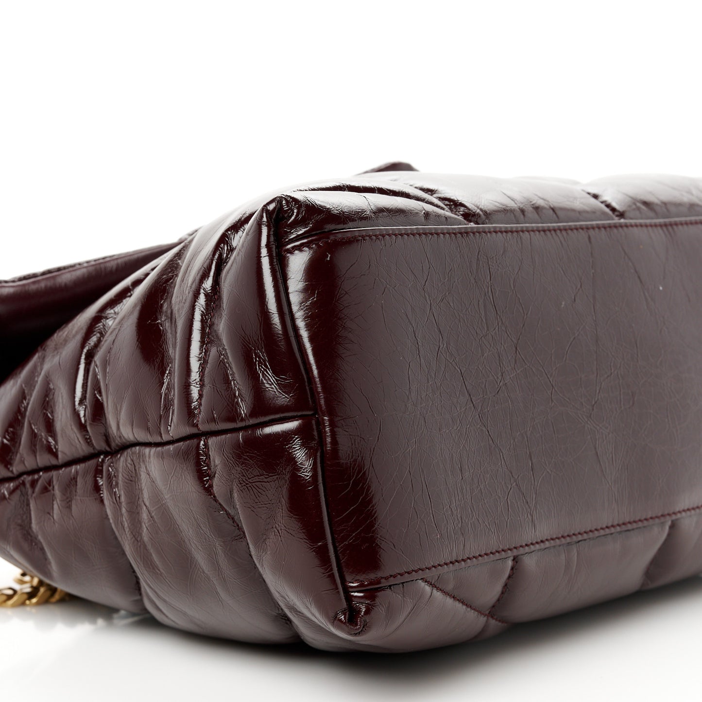 Patent Lambskin Quilted Medium Loulou Puffer Monogram Chain Satchel Barolo Red