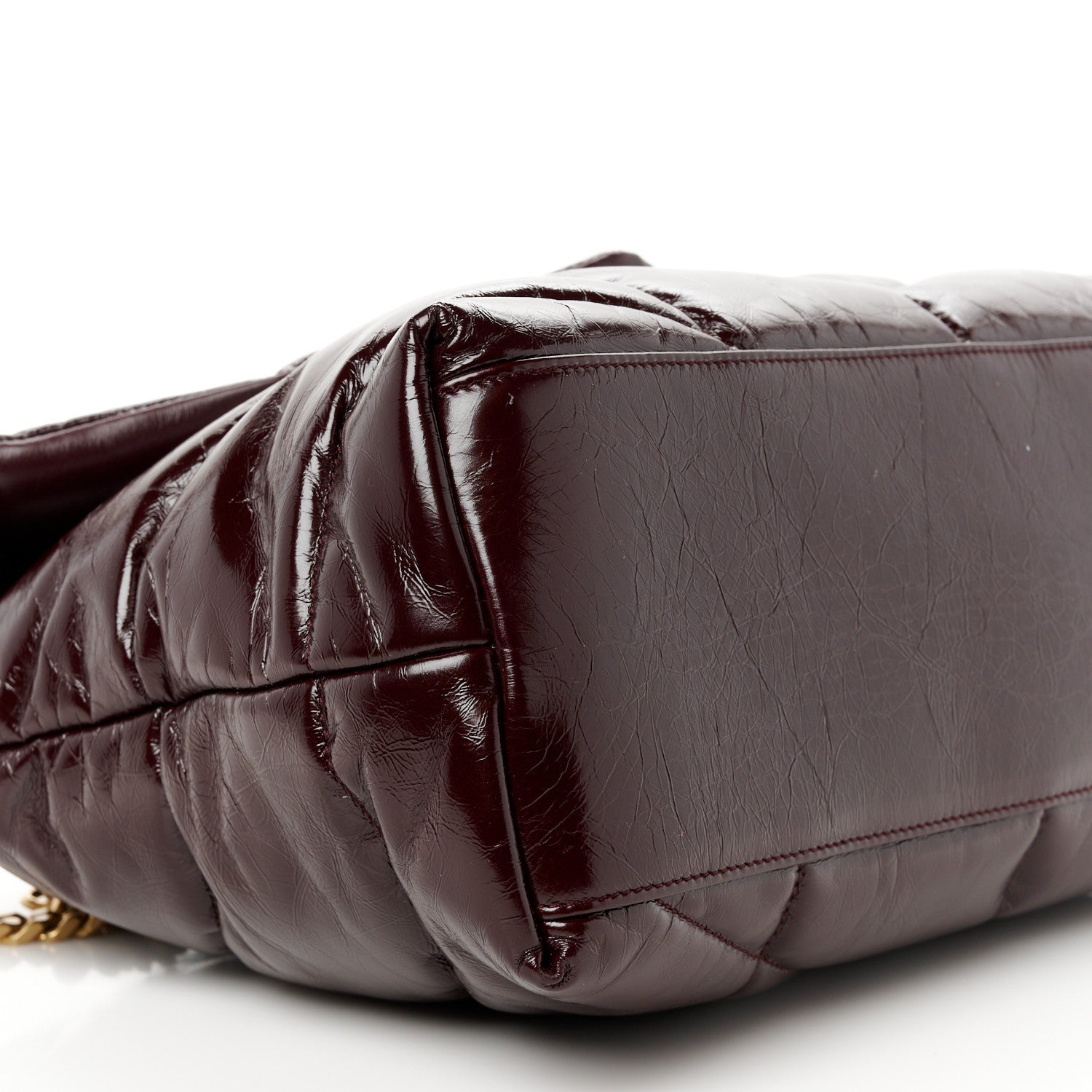 Saint Laurent Patent Lambskin Quilted Medium Loulou Puffer Monogram Chain Satchel Barolo Red 10 of 11