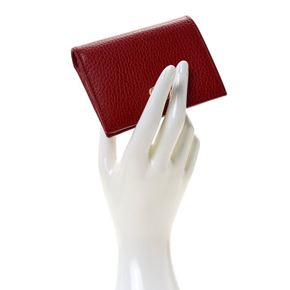 Gucci Pebbled Calfskin GG Marmont Card Case Hibiscus Red 2 of 9