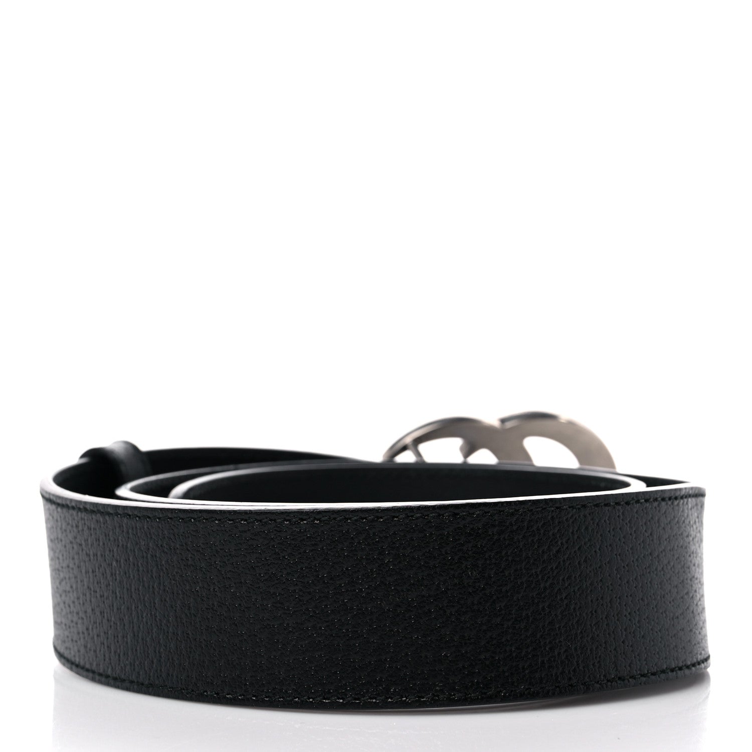Gucci Textured Dollar Calfskin Nickel Double G 40mm Belt 80 32 Black 2 of 5