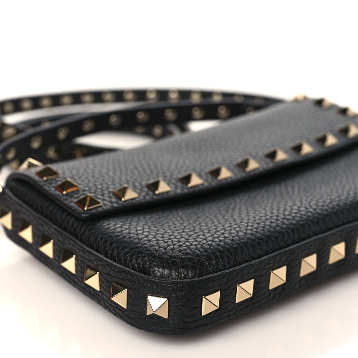Grainy Calfskin Rockstud Crossbody Pouch Black