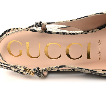 Gucci Calfskin Snakeskin Print Horsebit Platform 35/120mm Slingback Pumps 37.5 Beige Avana 7 of 9