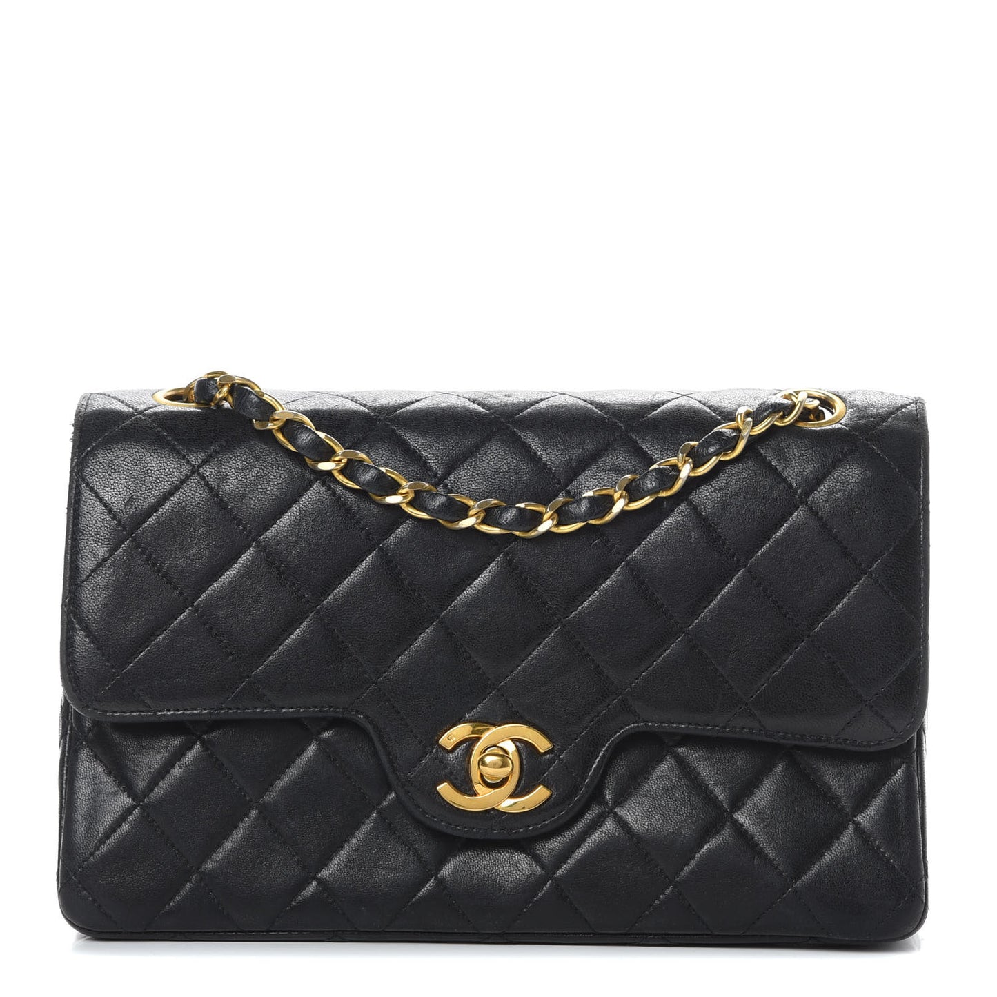 Lambskin Quilted Small Double Flap Black