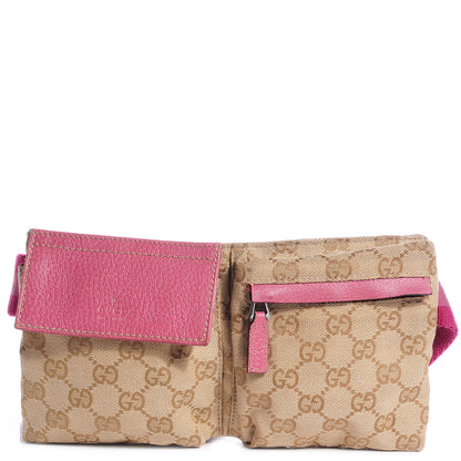 Gucci GG Monogram Web Double Pocket Belt Bag Pink 1 of 7