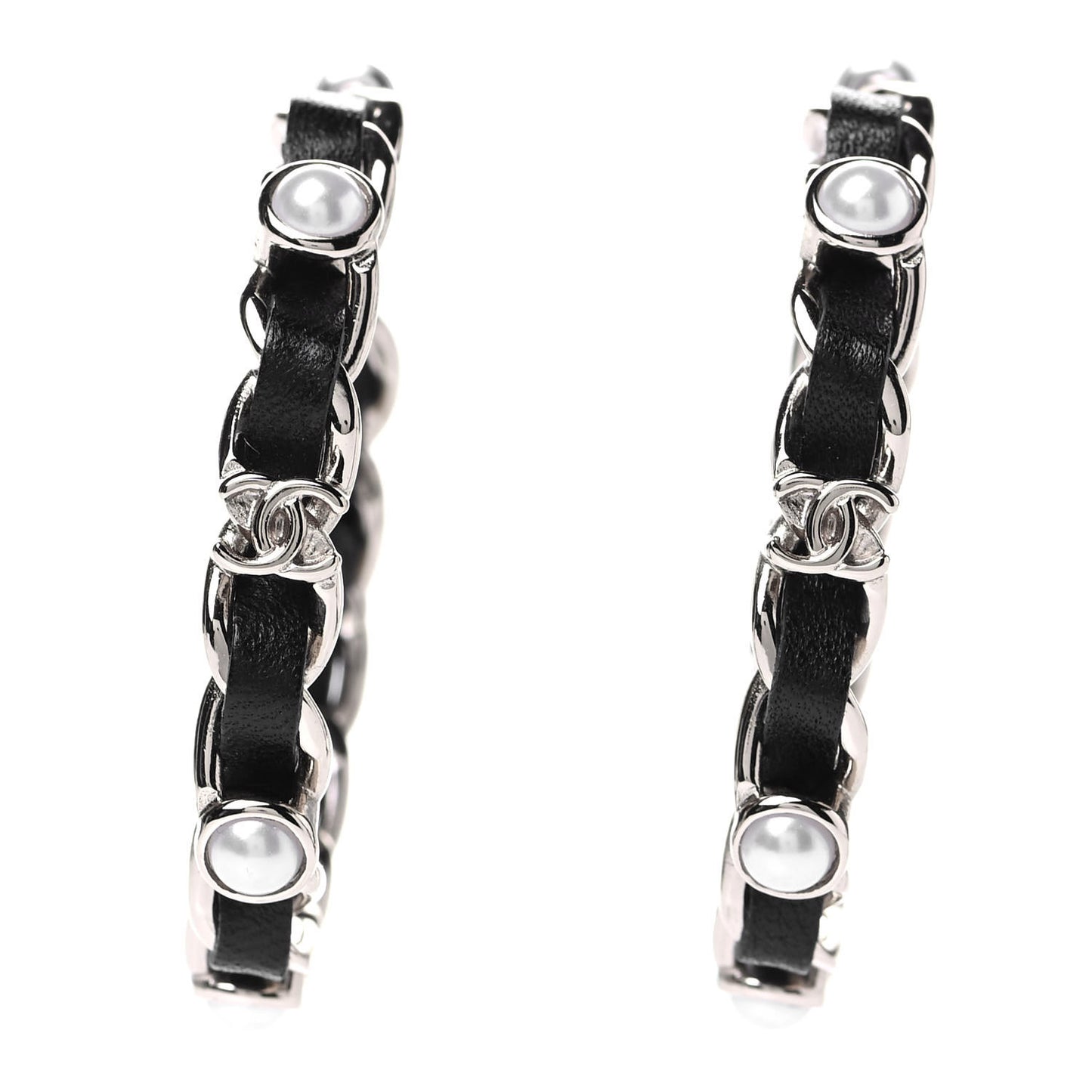 Lambskin Pearl More Is More CC Chain Hoop Earrings Gold Black
