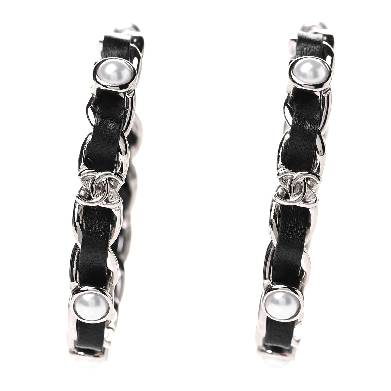 Chanel Lambskin Pearl More Is More CC Chain Hoop Earrings Gold Black 1 of 4
