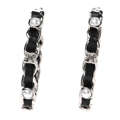 Chanel Lambskin Pearl More Is More CC Chain Hoop Earrings Gold Black 1 of 4