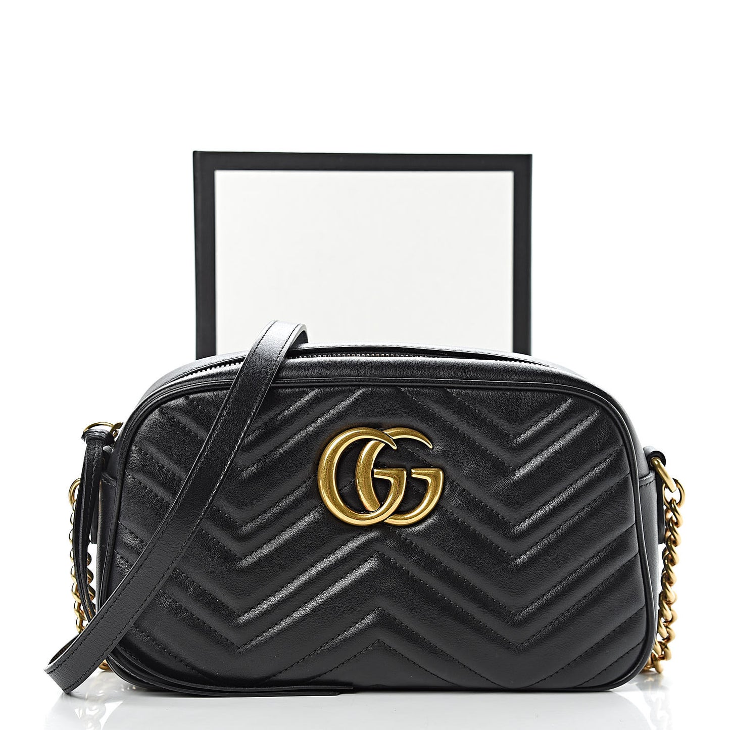 Calfskin Matelasse Small GG Marmont Chain Shoulder Bag Black