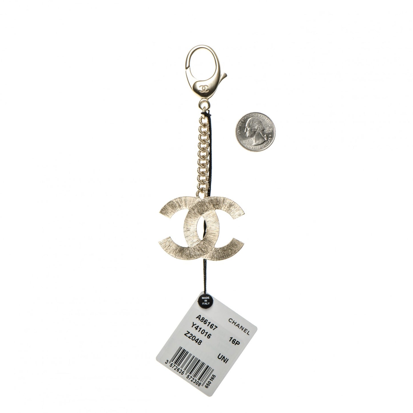 Metal Quilted CC Bag Charm Gold Pearly White