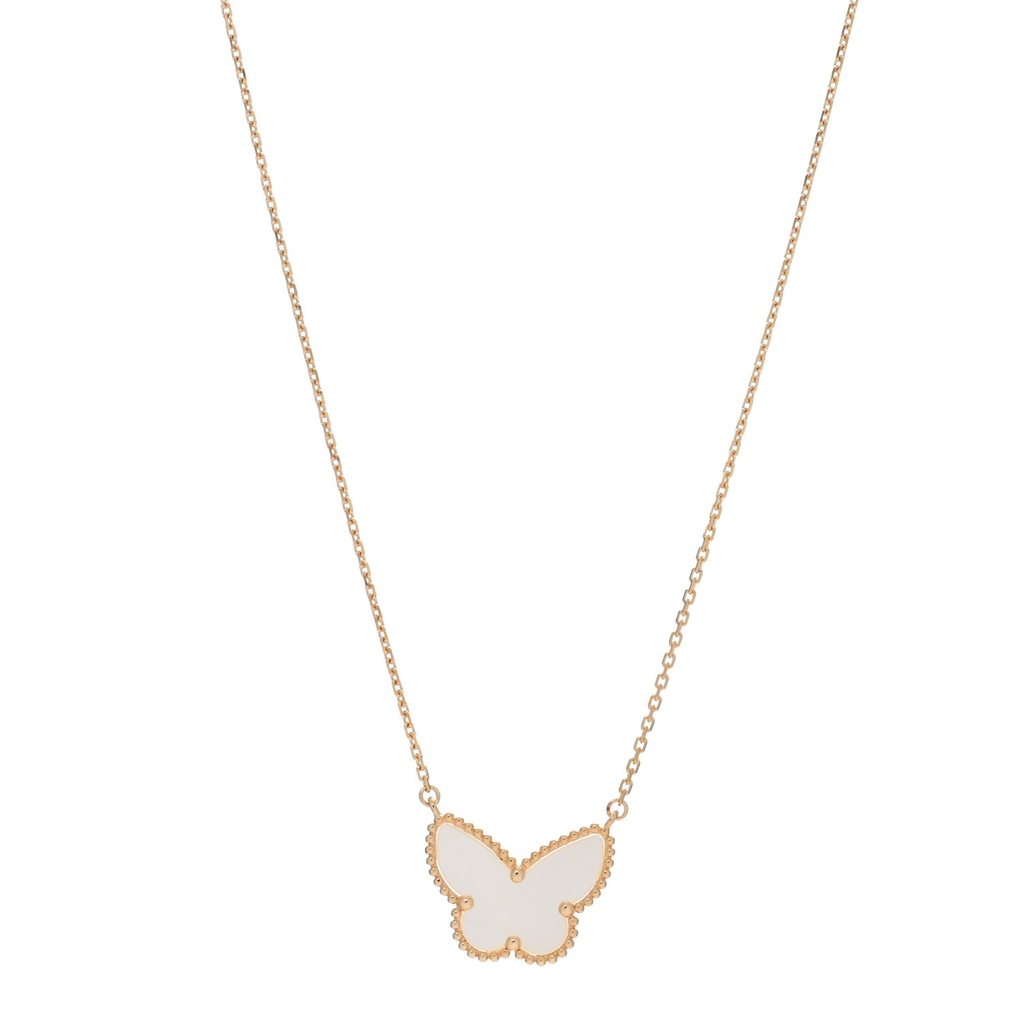 18k Yellow Gold Mother of Pearl Lucky Alhambra Butterfly Pendant Necklace