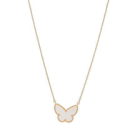 Van Cleef & Arpels 18k Yellow Gold Mother of Pearl Lucky Alhambra Butterfly Pendant Necklace 1 of 4