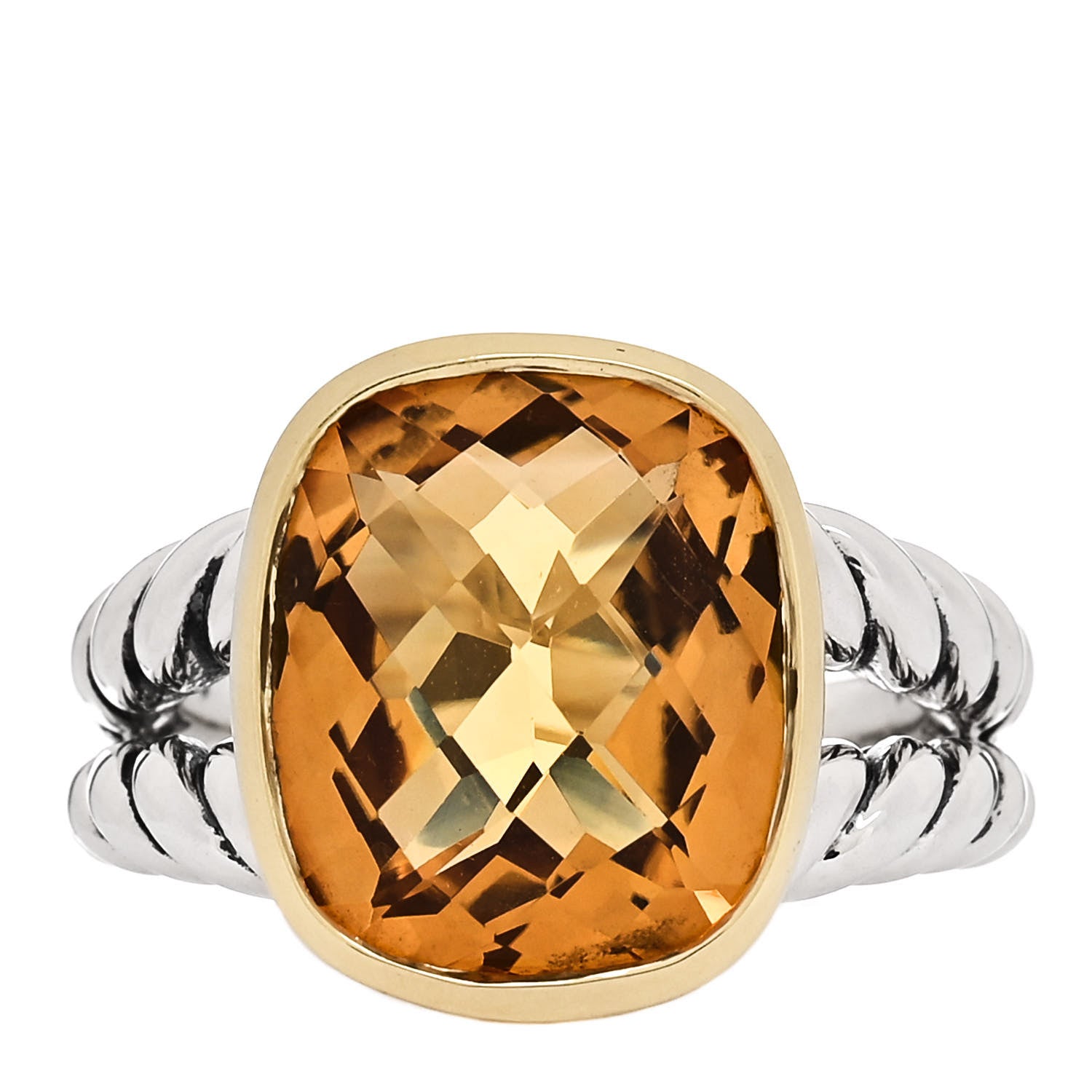 David Yurman Sterling Silver 18K Yellow Gold Citrine 14mm Noblesse Ring 54 6.75 1 of 5