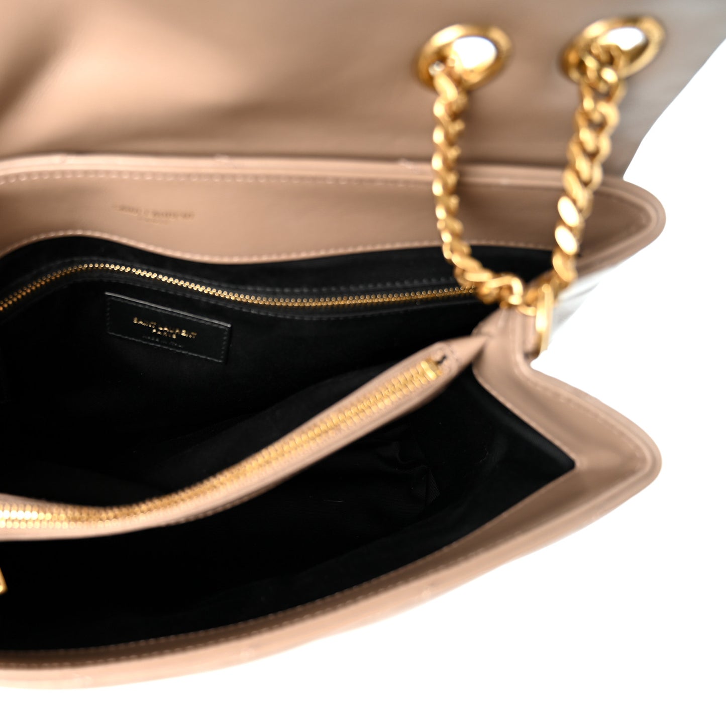 Calfskin Y Quilted Monogram Medium Loulou Chain Satchel Dark Beige