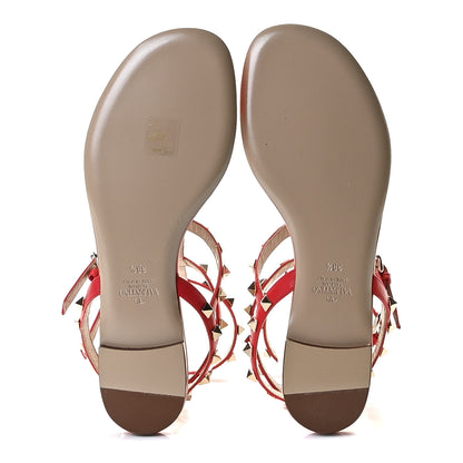 Valentino Garavani Calfskin Nappa Rockstud Ankle Wrap Flat Thong Sandals 38.5 Rouge Pur 3 of 12