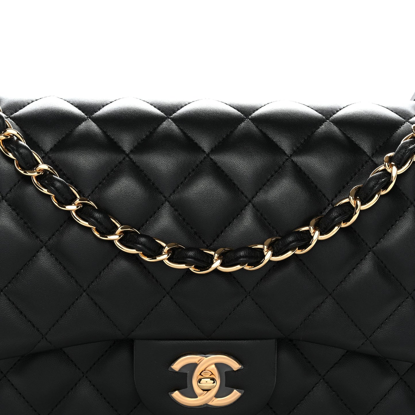 Lambskin Quilted Jumbo Double Flap Black