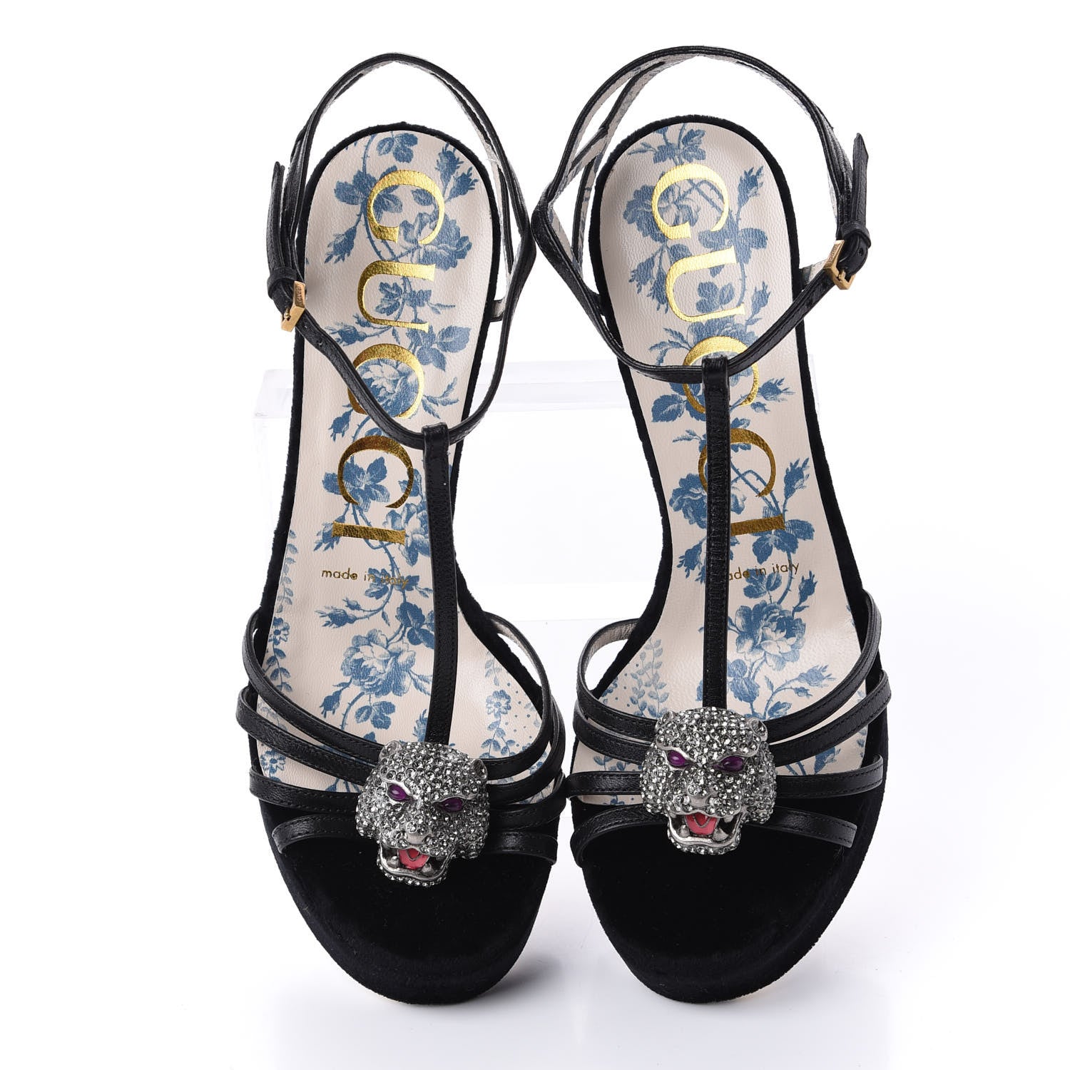 Gucci Velvet Malaga Kid Elias T-Strap Platform High Heel Sandals 36.5 Black 5 of 11