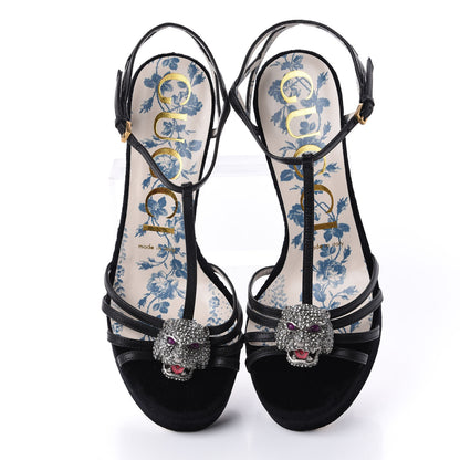 Gucci Velvet Malaga Kid Elias T-Strap Platform High Heel Sandals 36.5 Black 5 of 11