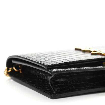 Saint Laurent Calfskin Crocodile Embossed Kate Monogram Tassel Chain Wallet Black 9 of 11