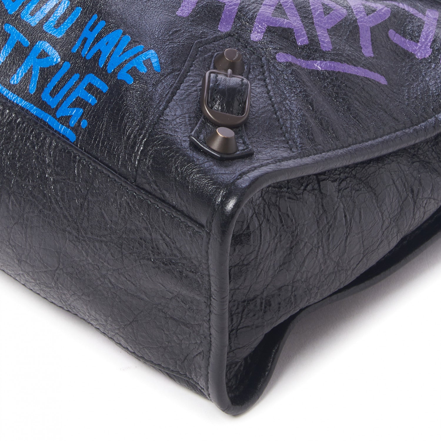 Balenciaga Agneau Arena Graffiti All Over Classic Hardware S City Black Bleu Violet 5 of 9