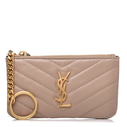 Saint Laurent Calfskin Matelasse Monogram Key Pouch Light Taupe 1 of 7