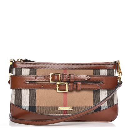 Burberry House Check Bridle Calfskin Peyton Crossbody Tan 1 of 9