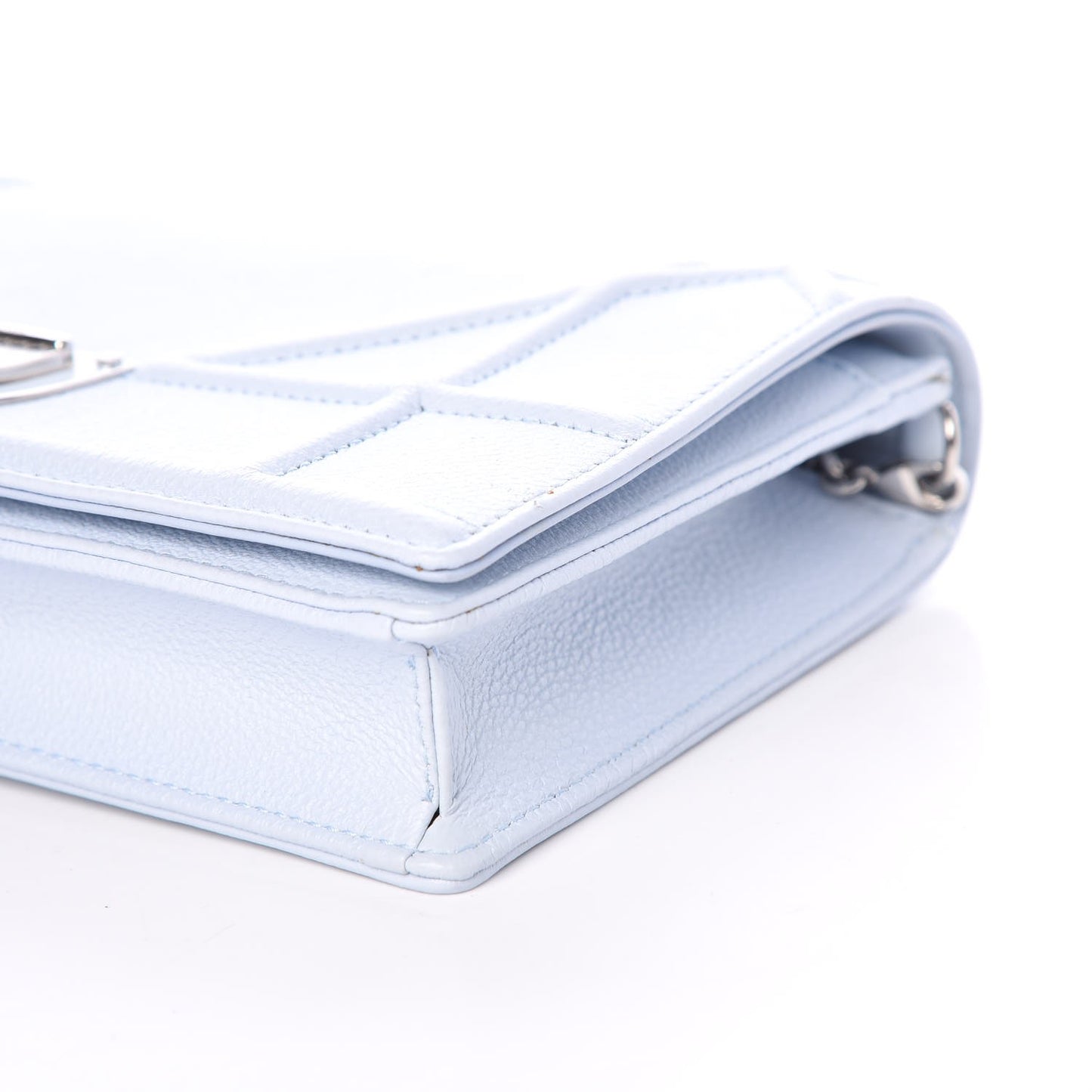 Grained Calfskin Diorama Wallet on Chain Pouch Light Blue
