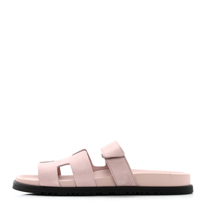 Hermes Suede Goatskin Womens Chypre Sandals 41 Rose Porcelaine 1 of 9