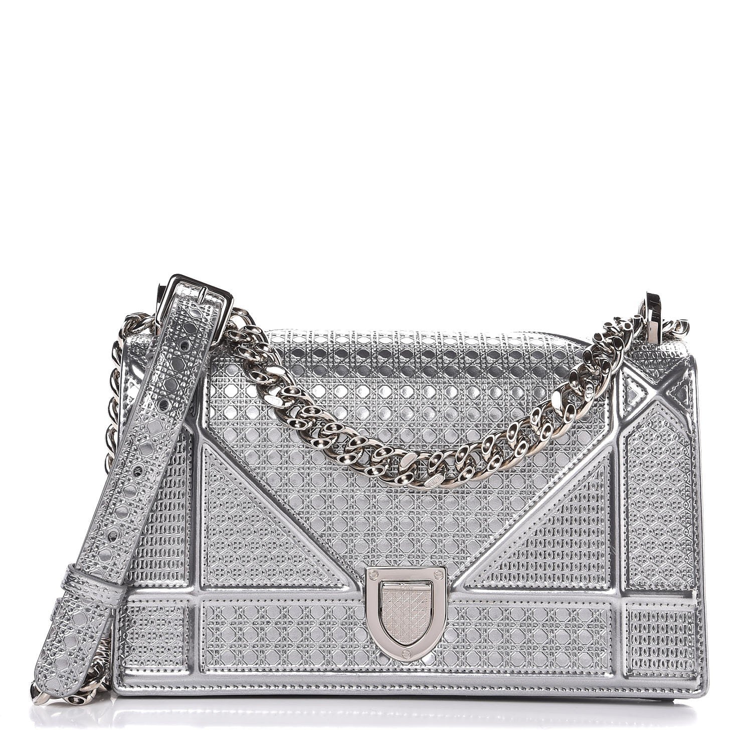 Christian Dior Metallic Patent Micro-Cannage Small Diorama Flap Bag Silver 1 of 8