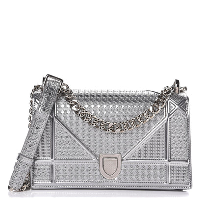 Christian Dior Metallic Patent Micro-Cannage Small Diorama Flap Bag Silver 1 of 8