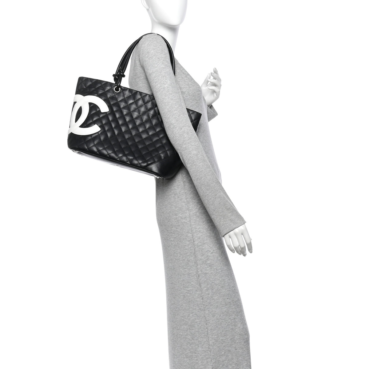 Chanel Calfskin Quilted Large Cambon Tote Black White 2 of 13