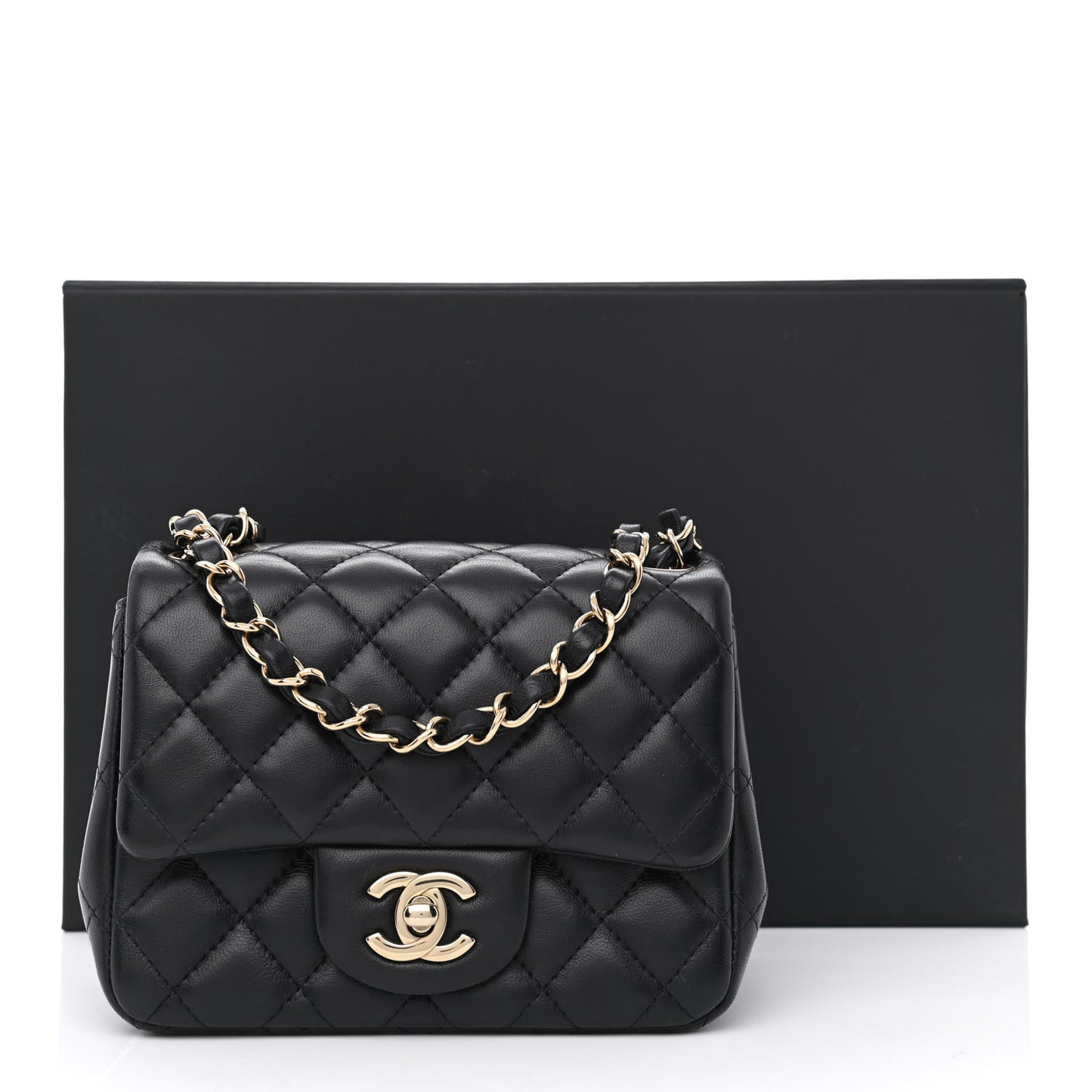 Lambskin Quilted Mini Square Flap Black