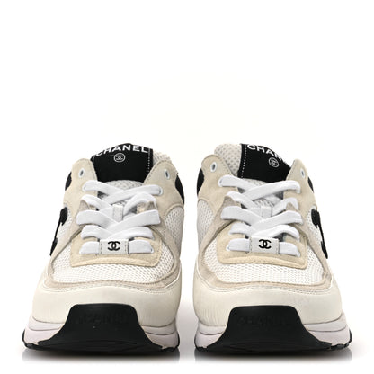 Chanel Mesh Suede Calfskin Grained Calfskin Womens CC Sneakers 38 White Black 4 of 11