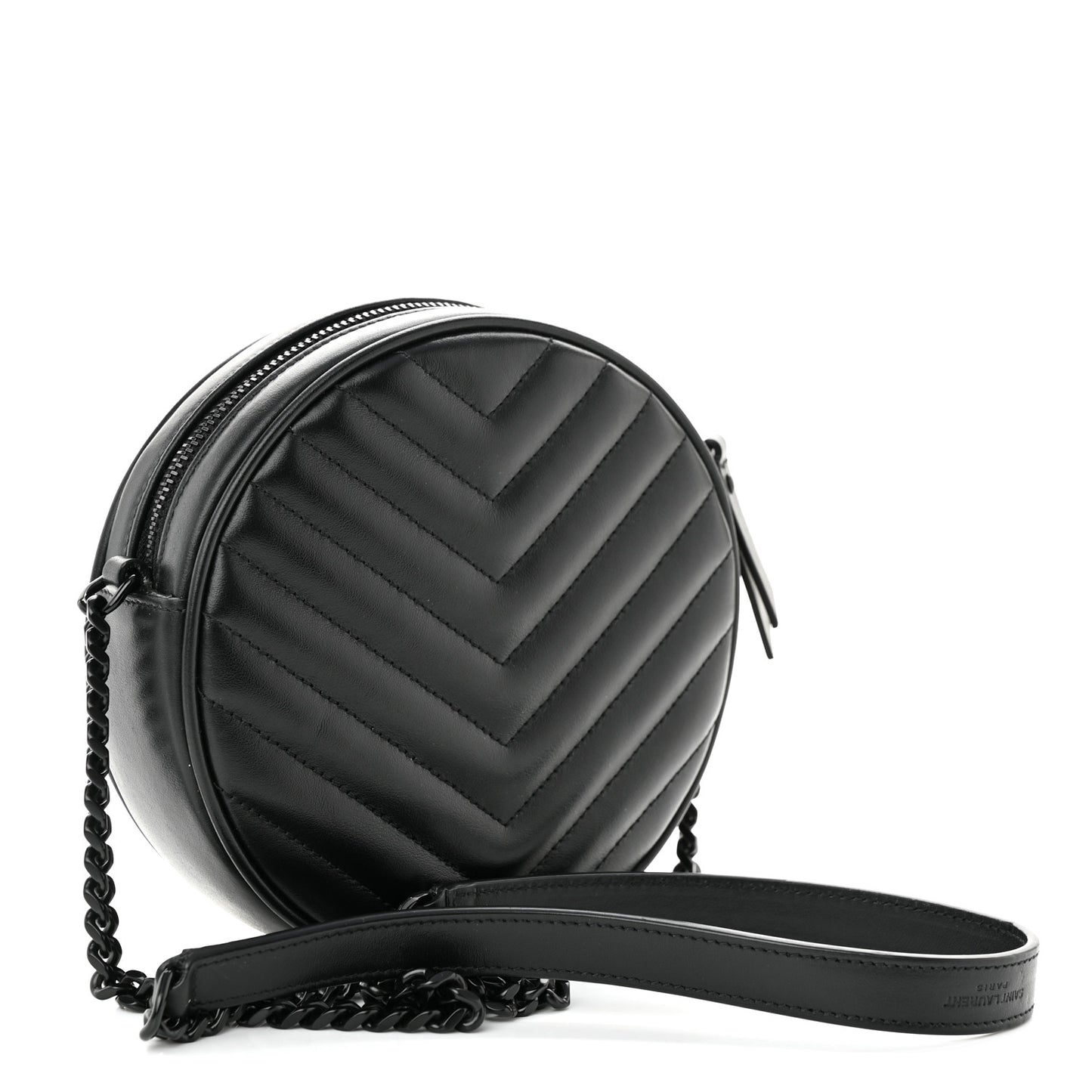 Calfskin Matelasse Chevron Round Vinyle Camera Bag Black