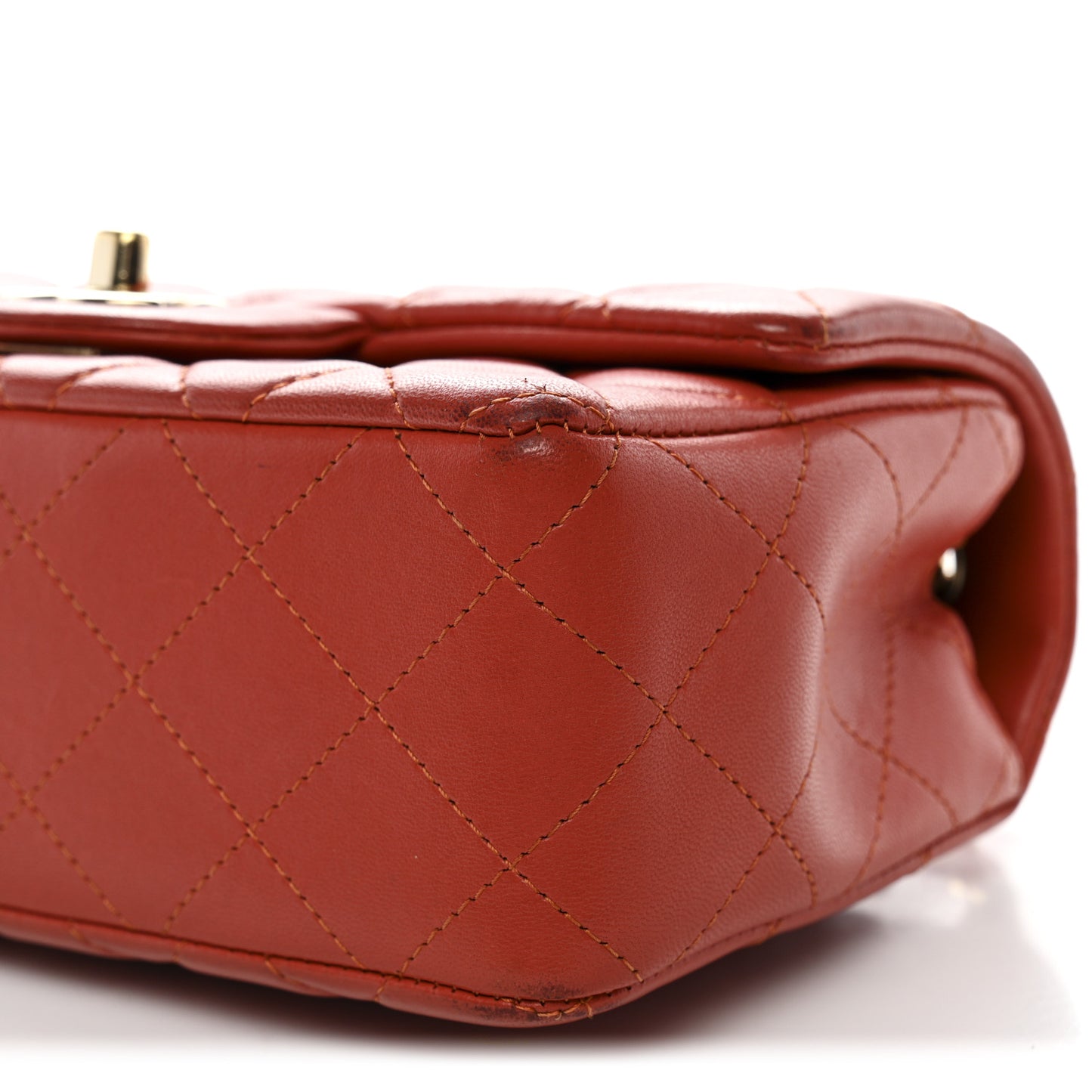 Lambskin Quilted Mini Rectangular Flap Orange