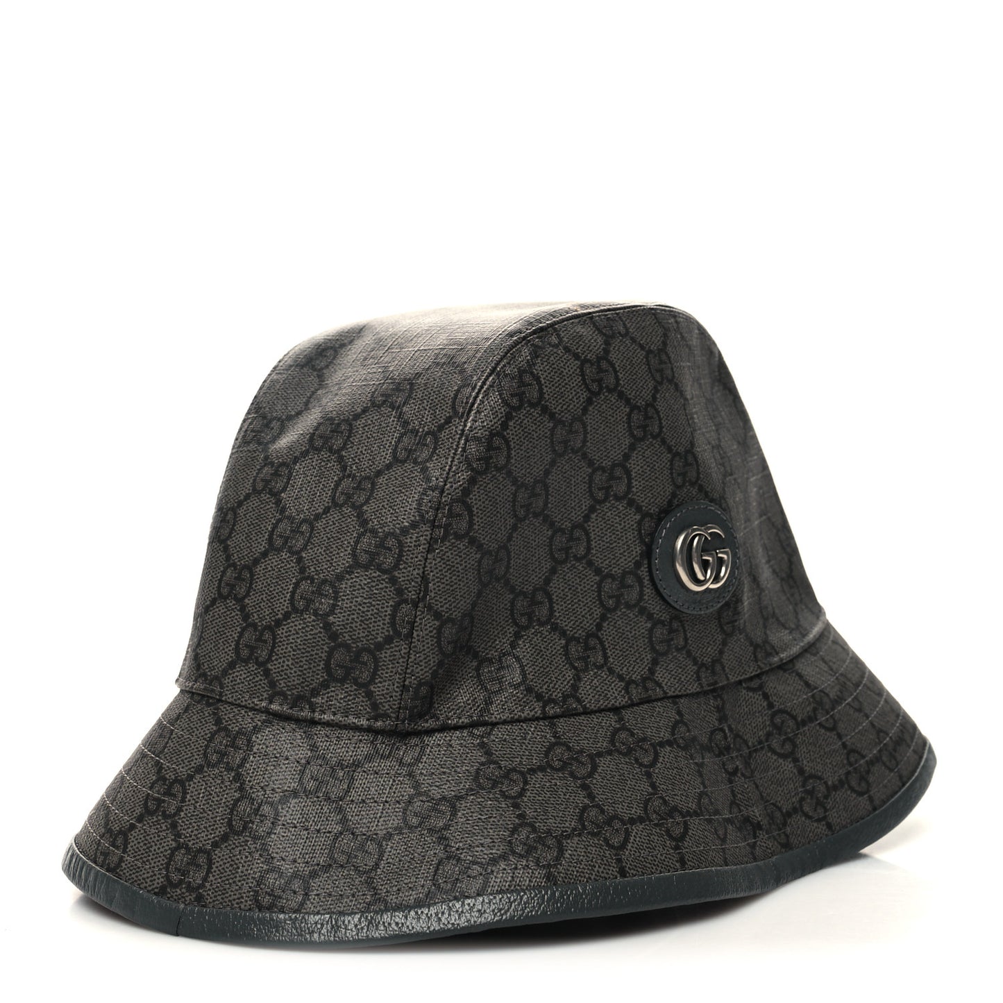 GG Supreme Monogram Textured Dollar Calfskin GG Blackie Fedora Hat M Grey Black Graphite