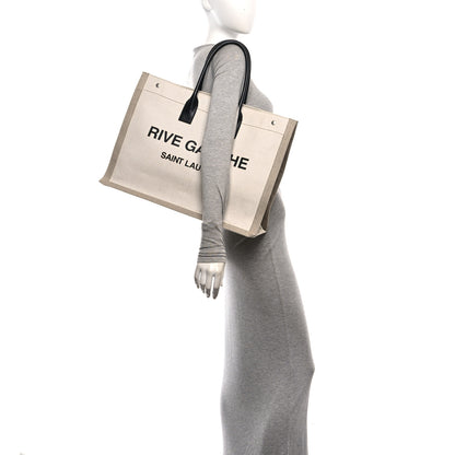 Saint Laurent Linen Calfskin Rive Gauche Tote Greggio Natural 2 of 10