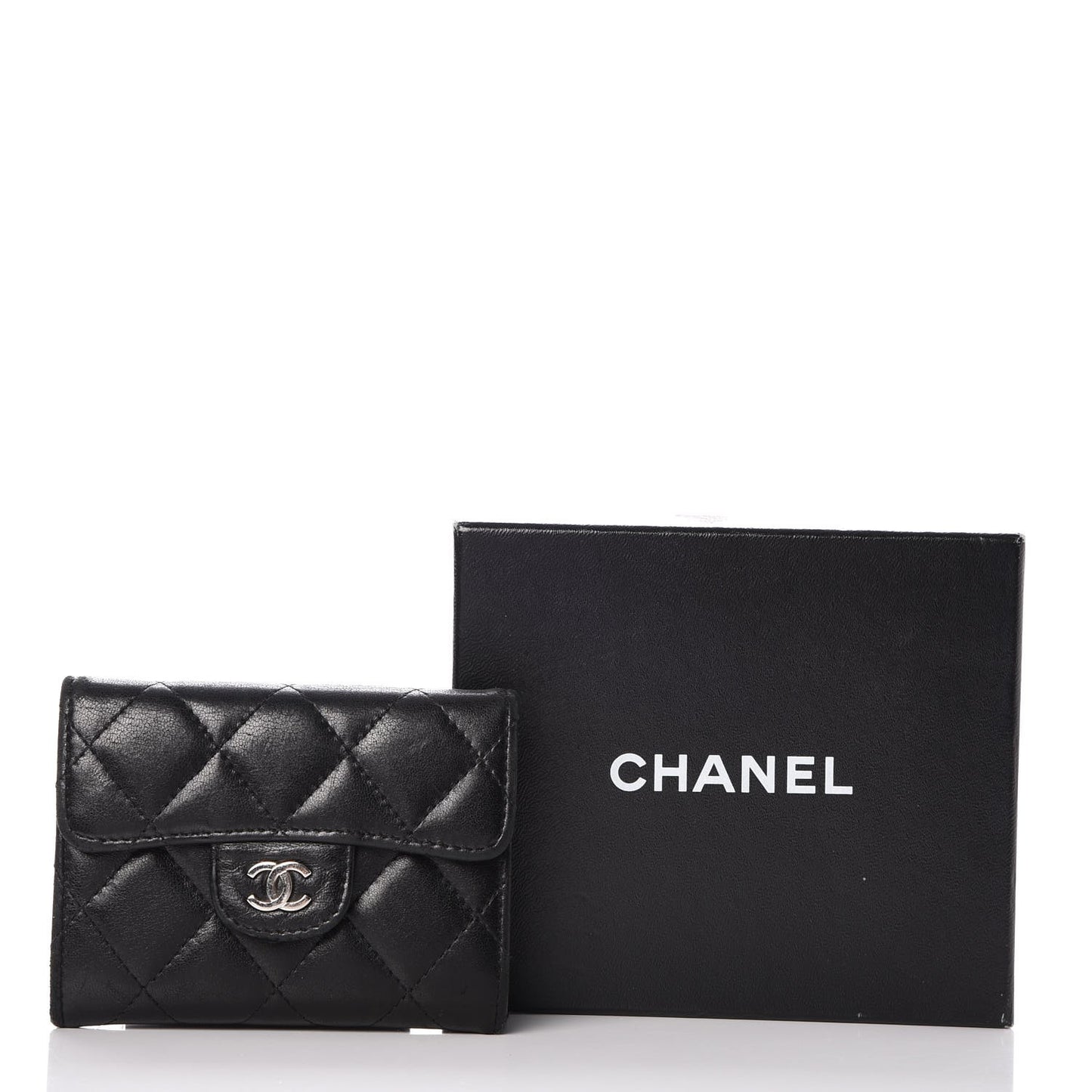 Lambskin Quilted Flap Card Holder Wallet Black
