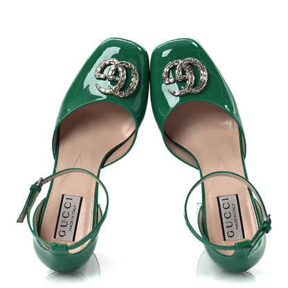 Gucci Vernice Crystal Double G Platform Pumps 38 New Shamrock 2 of 13