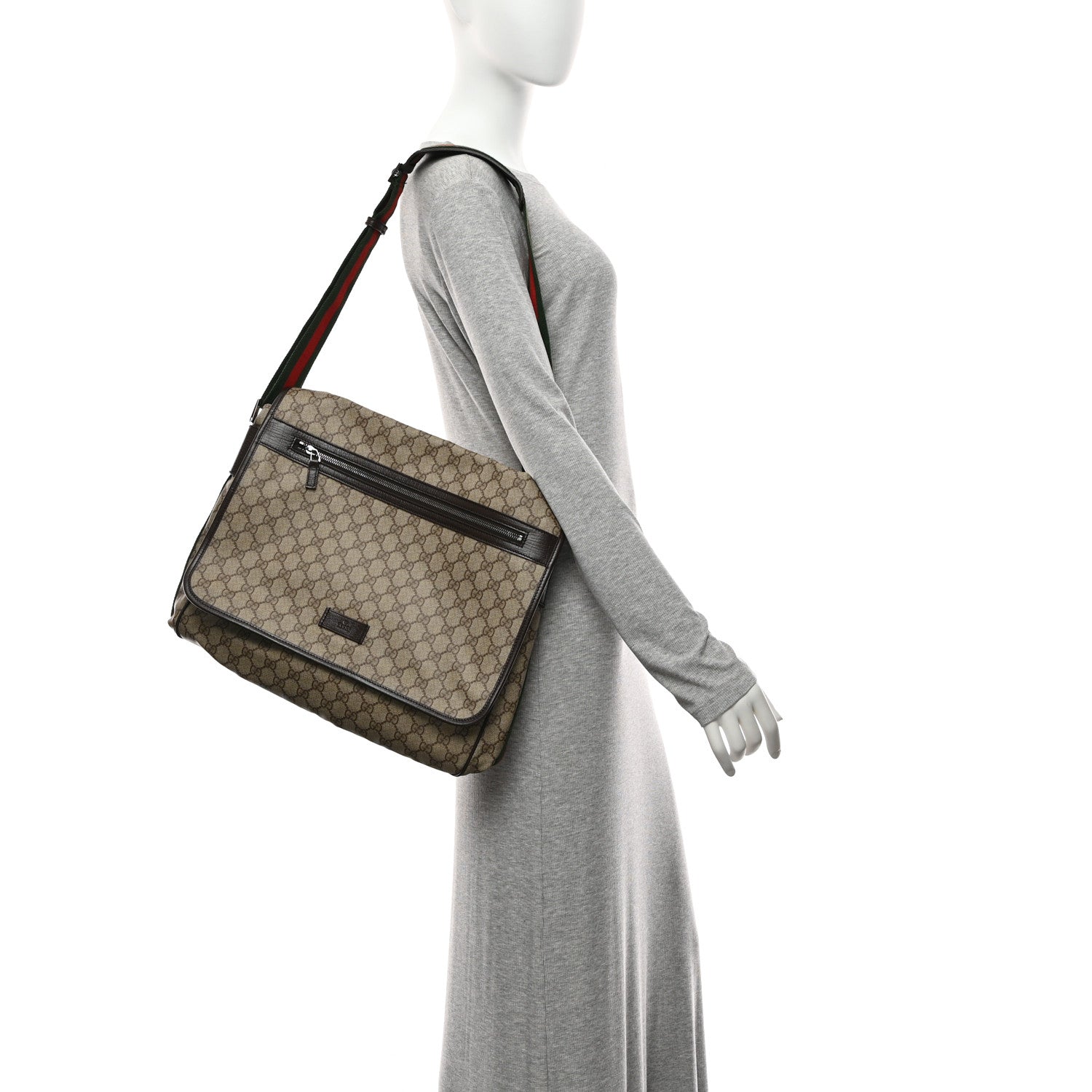 Gucci GG Plus Monogram Web Large Flap Messenger Bag Beige Dark Brown 2 of 10