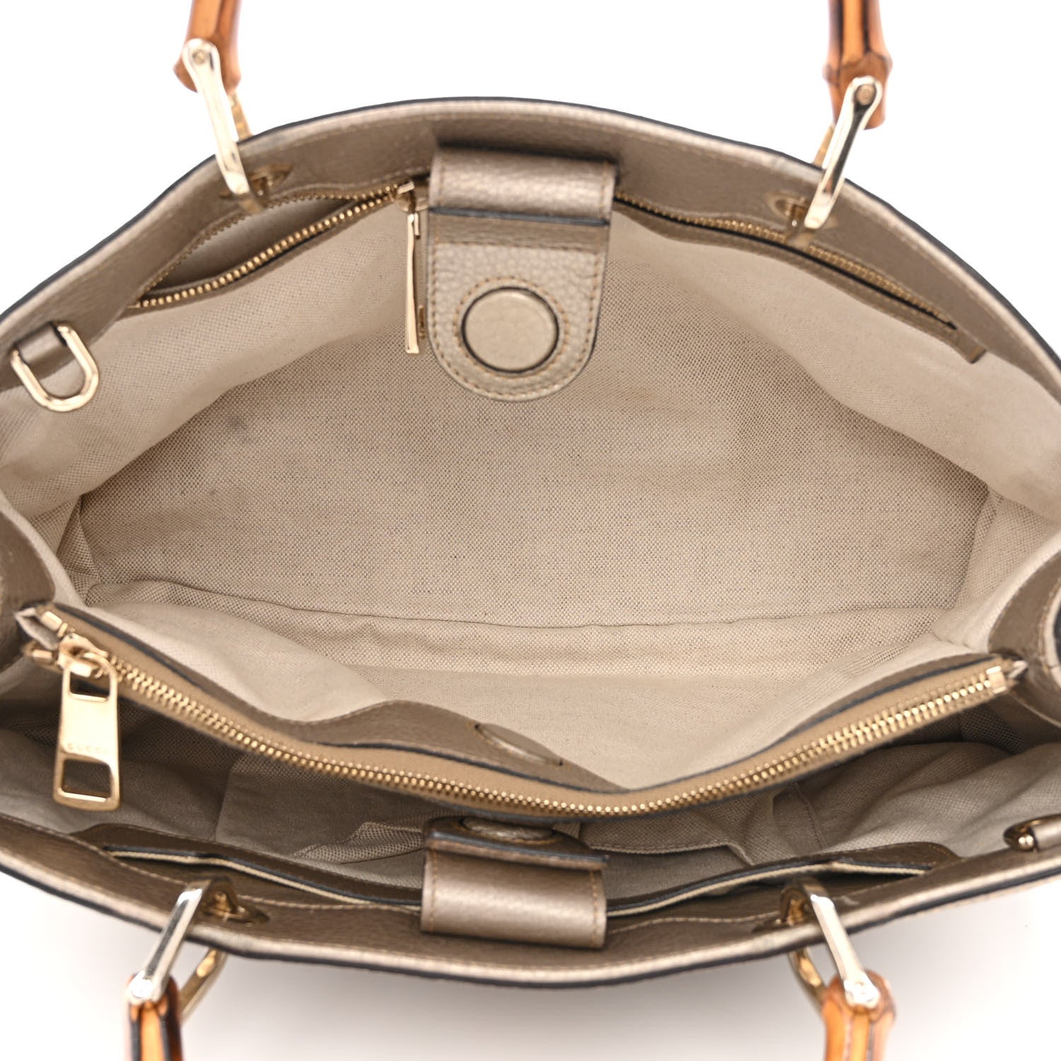 Gucci Metallic Pebbled Calfskin Medium Bamboo Shopper Tote Golden Beige 5 of 16