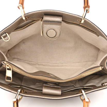 Gucci Metallic Pebbled Calfskin Medium Bamboo Shopper Tote Golden Beige 5 of 16